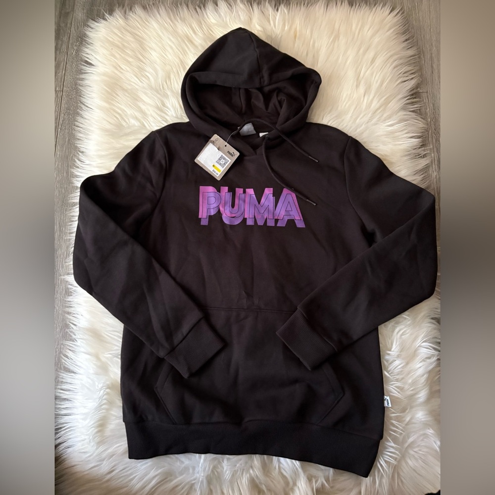 PUMA Black Hoodie with Purple Logo